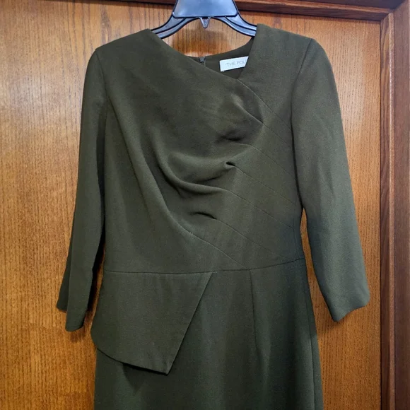 The Fold London Olive Green Asymmetric Sheath Dress Size 10